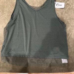 NWT Zyia Olive Double V mesh tank